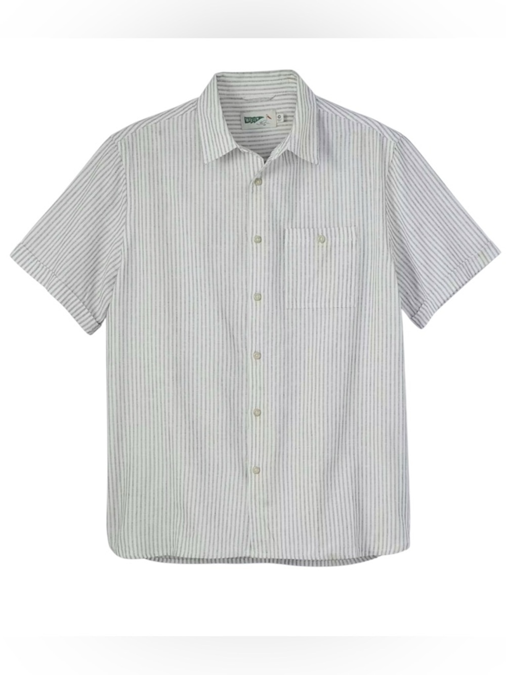Wellen Huckberry Men’s White Vertical Stripe Easy Hemp Short Sleeve Shirt- XL